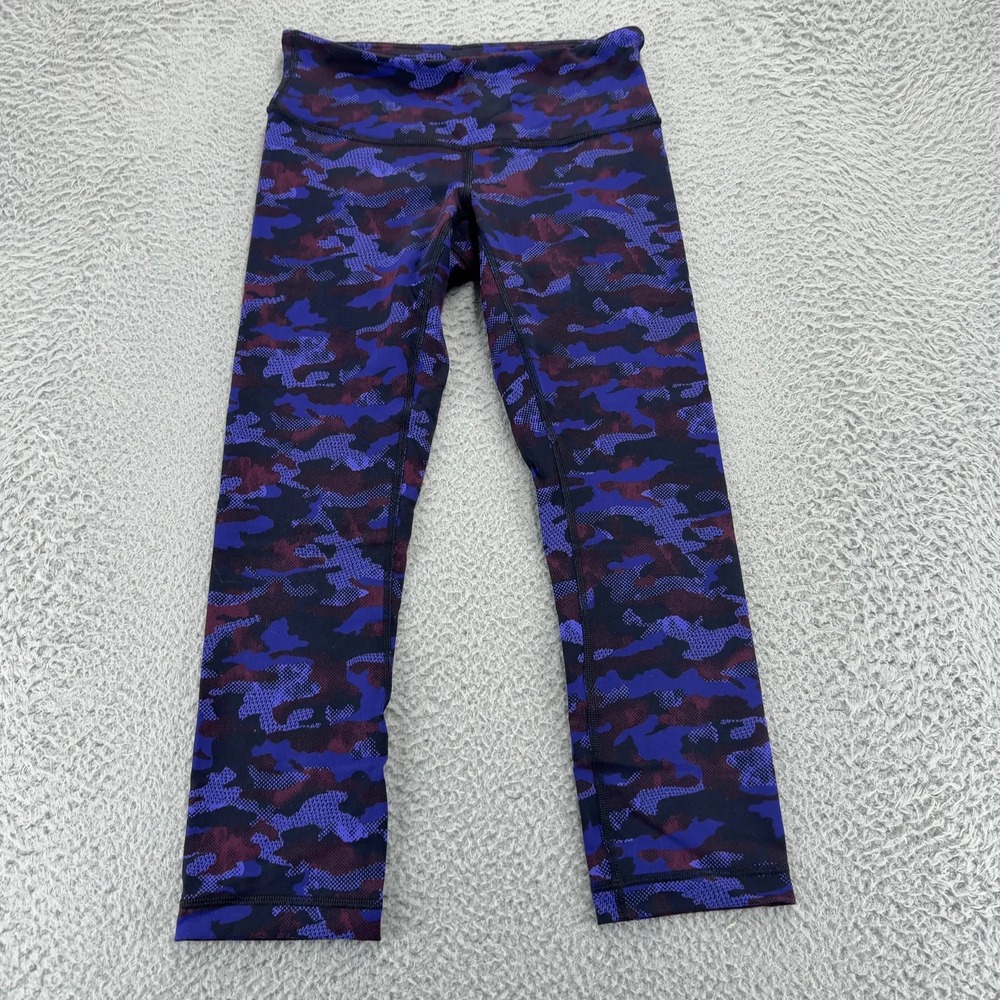 Lululemon Wunder Under Crop III Leggings Womens 4 Hounds Camo Emperor Blue Black